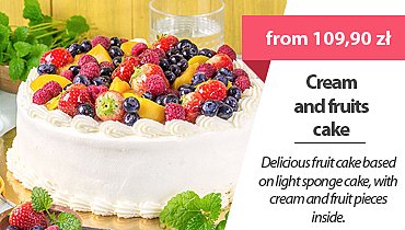Cake with whipped cream and fruits